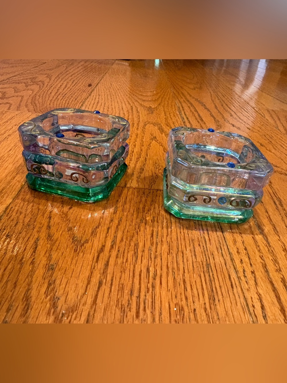 PartyLite Mardi Gras Set of 2 Iridescent Glass Votive Candle Holders